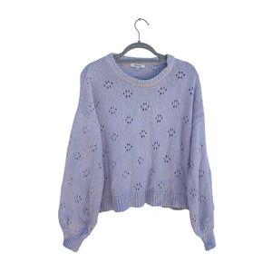 Madewell Lavender Pointelle Knit Sweater Women's Large Cotton Blend‎ Cropped